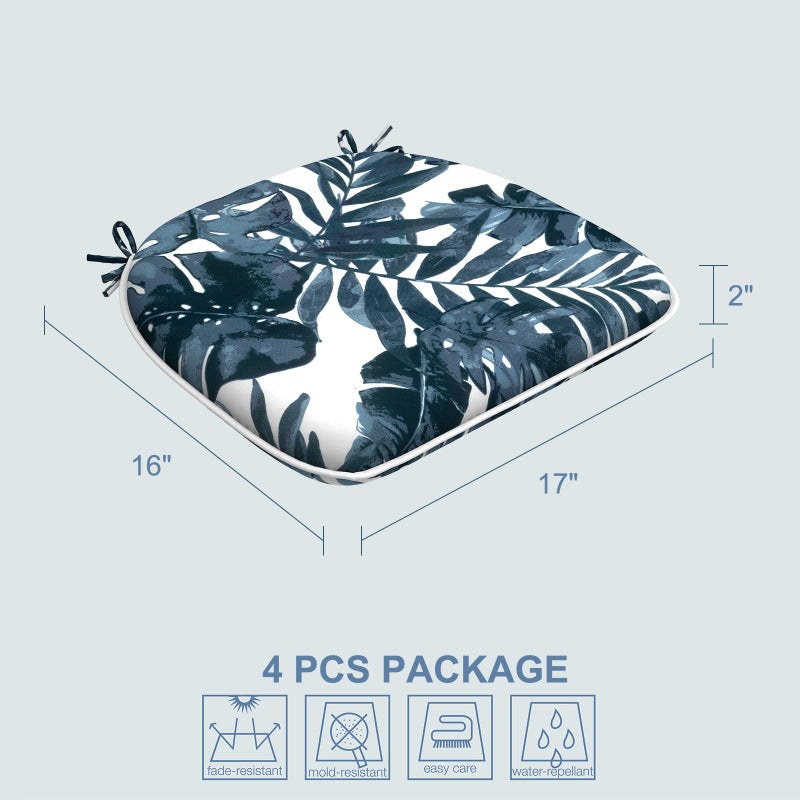 LVTXIII Outdoor U-Shape Chair Cushions 4 Pack, 17"x16"x2" Water-Repellent Patio Seat Cushions with Ties, Indoor Thick Foam Chair Pads for Garden, Patio & Dining Chairs, Cabana Navy - Image 3